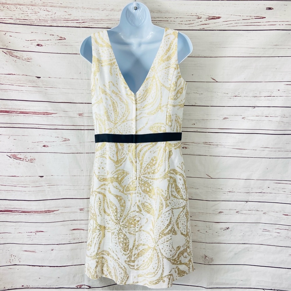 Lilly Pulitzer‎ Laidle Dress Women’s 10 Gold Metallic Shift Beaded V-Neck - Picture 4 of 15